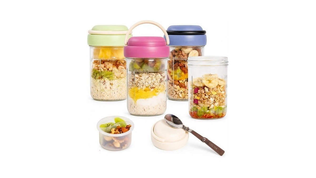 Wifepro Overnight Oats Containers With Handles & Lids – 16oz