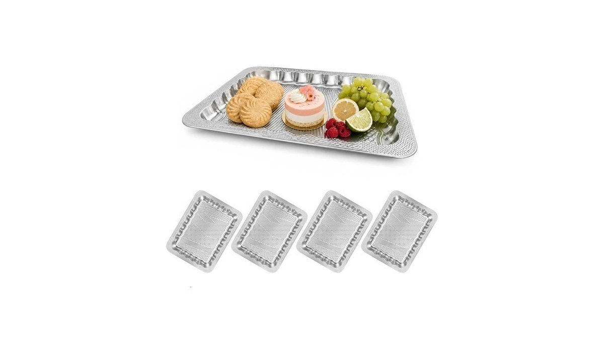 4 Pack Silver Serving Trays Set, Serving Trays For Party