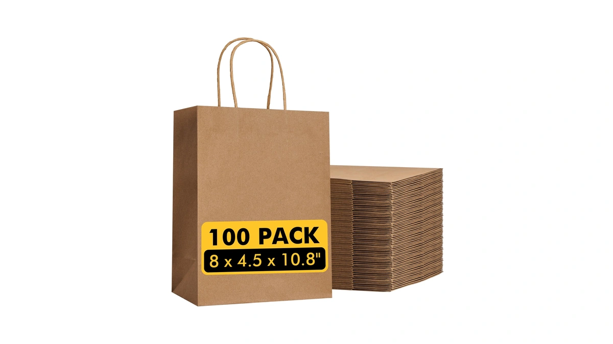 Racetop 100 Pack Brown Kraft Gift Paper Bags With Handles