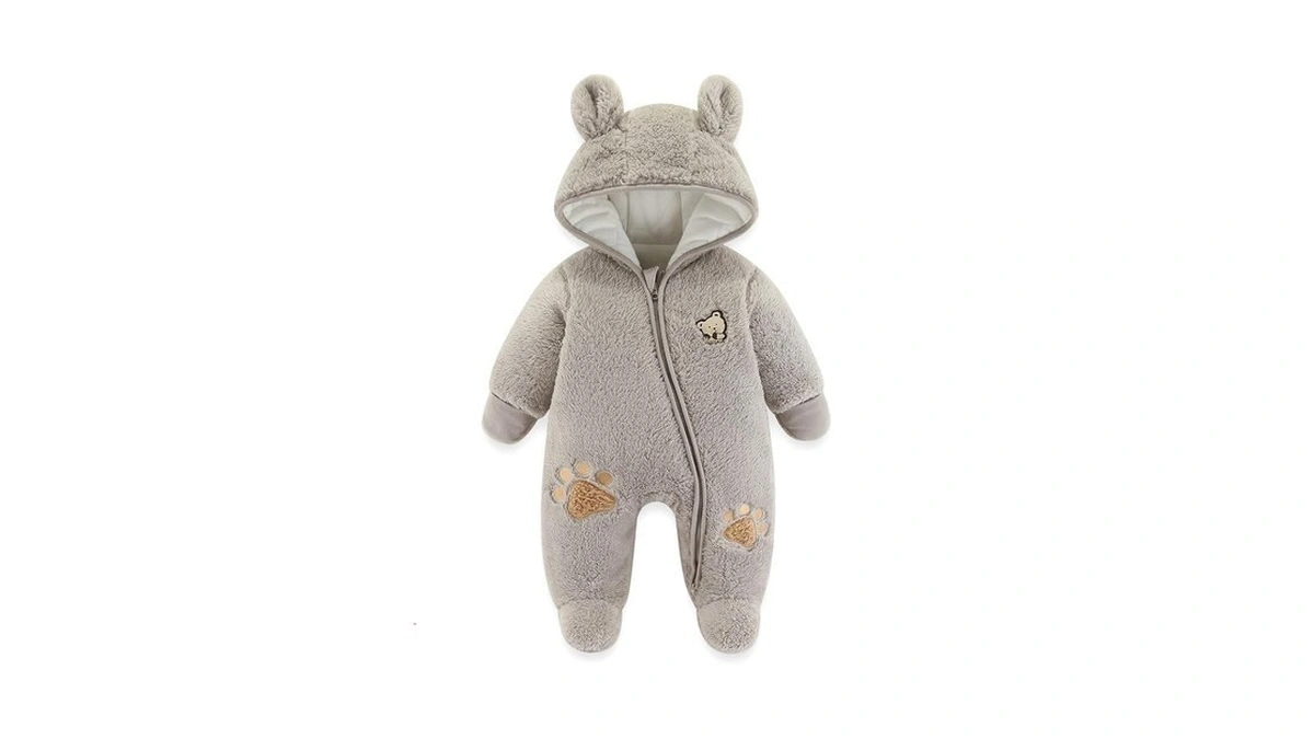 Jiamy Newborn Baby Winter Hooded Romper, Cartoon Zipper Footie Fleece