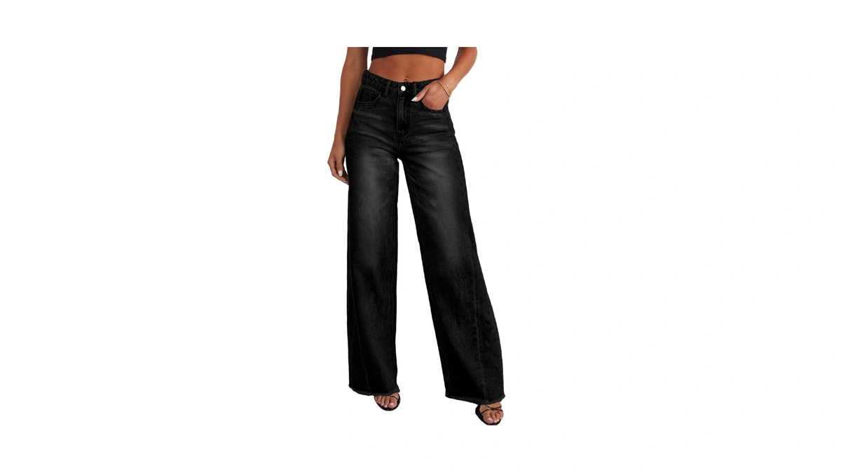Sidefeel Women's High Waisted Jeans Stretchy Raw Hem Straight Leg