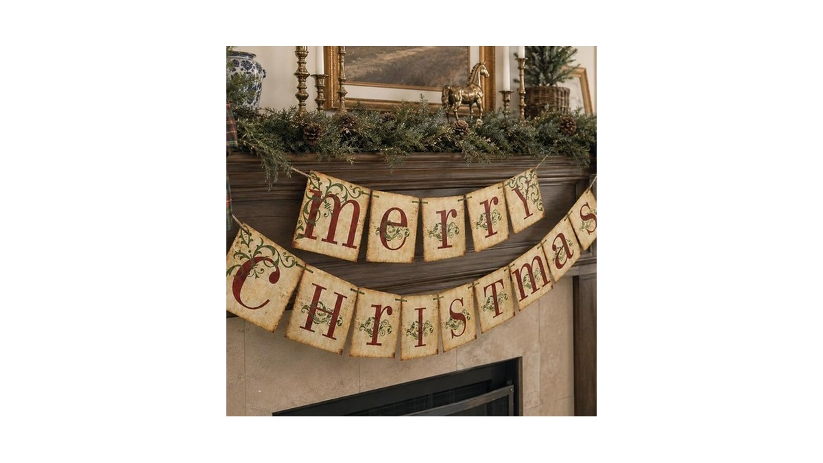 Christmas Decorations - Vintage Merry Christmas Banner For Home Decor