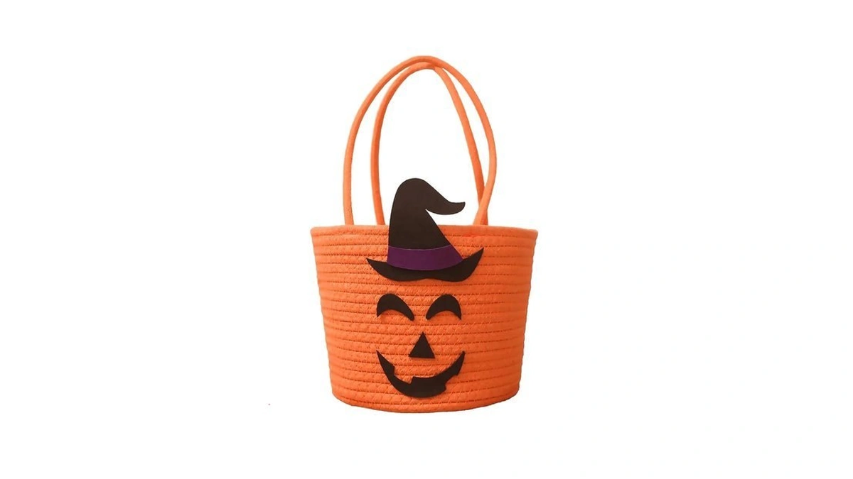 Poschnor Halloween Pumpkin Basket For Kids, Woven Rope Candy Basket,