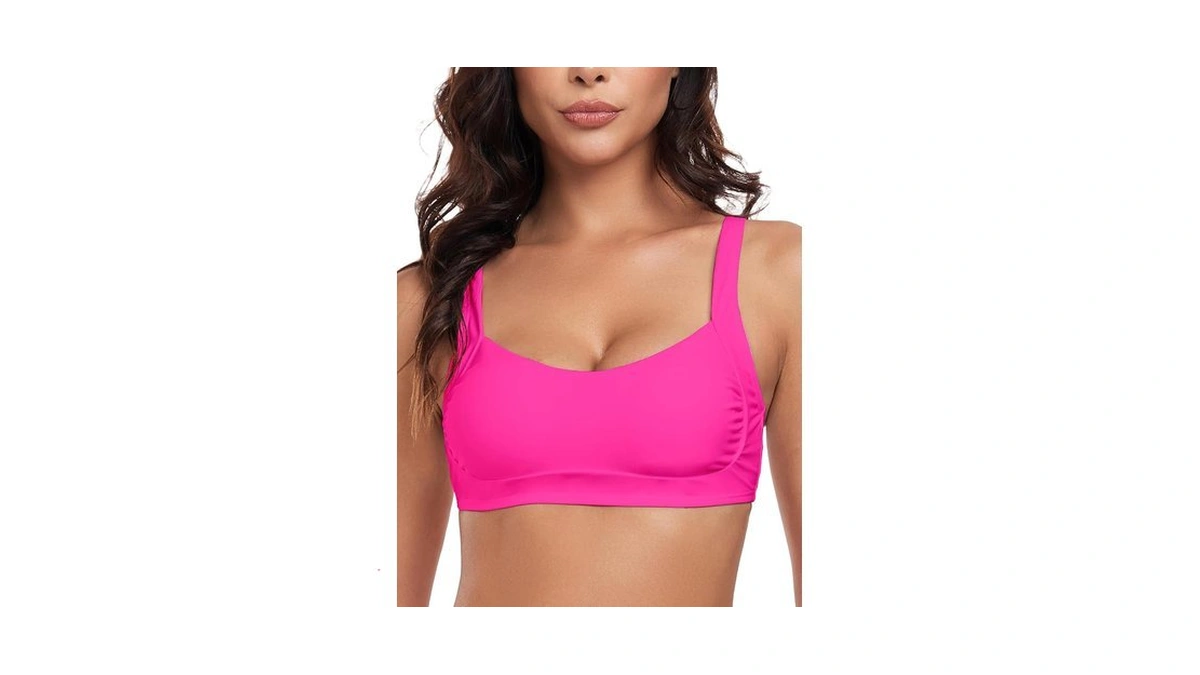 Colloyes Women's Ruched Bandeau Bikini Tops Padded Hot Pink Size