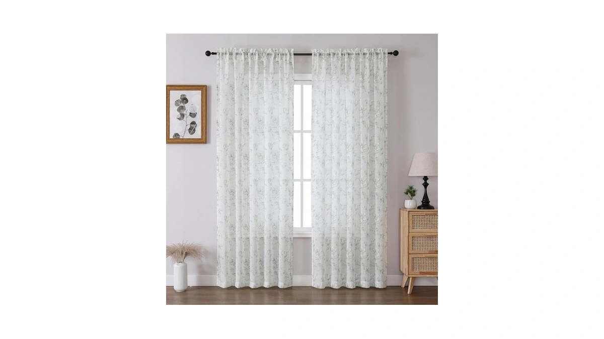 Miss Selectex Linen Look Curtains Sage Green Floral Curtains For
