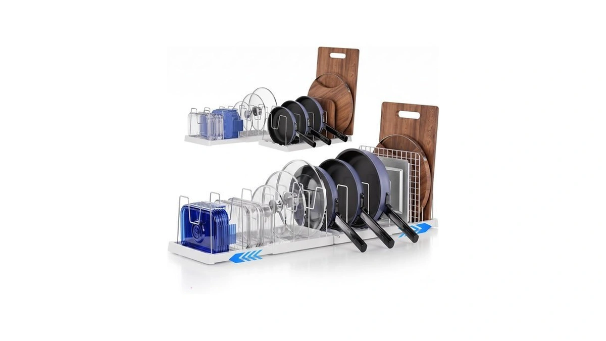 Seasky Expandable Pots Pans And Lid Organizer For Cabinet &