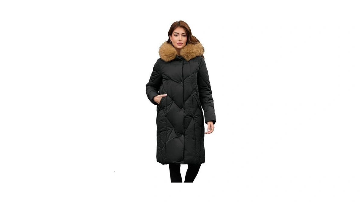Papillon D'or Women's Long Puffer Coat - Detachable Faux Fur
