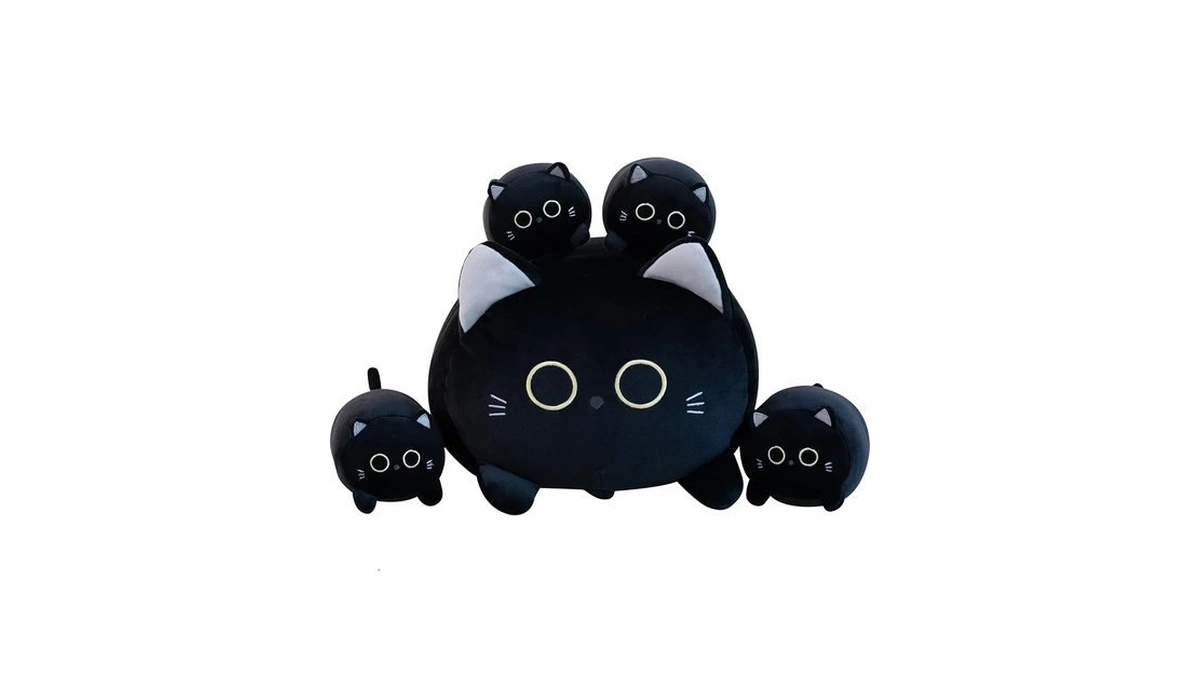 Gudisi Black Cat Plush Stuffed Animals With 4 Kitties Plushies,16"