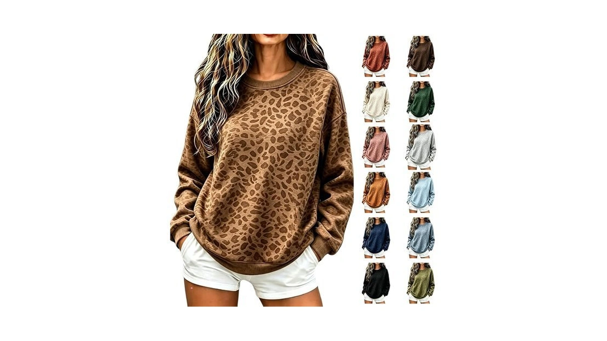 Womens Crewneck Sweatshirt Y2k Oversized Leopard Sweatshirt