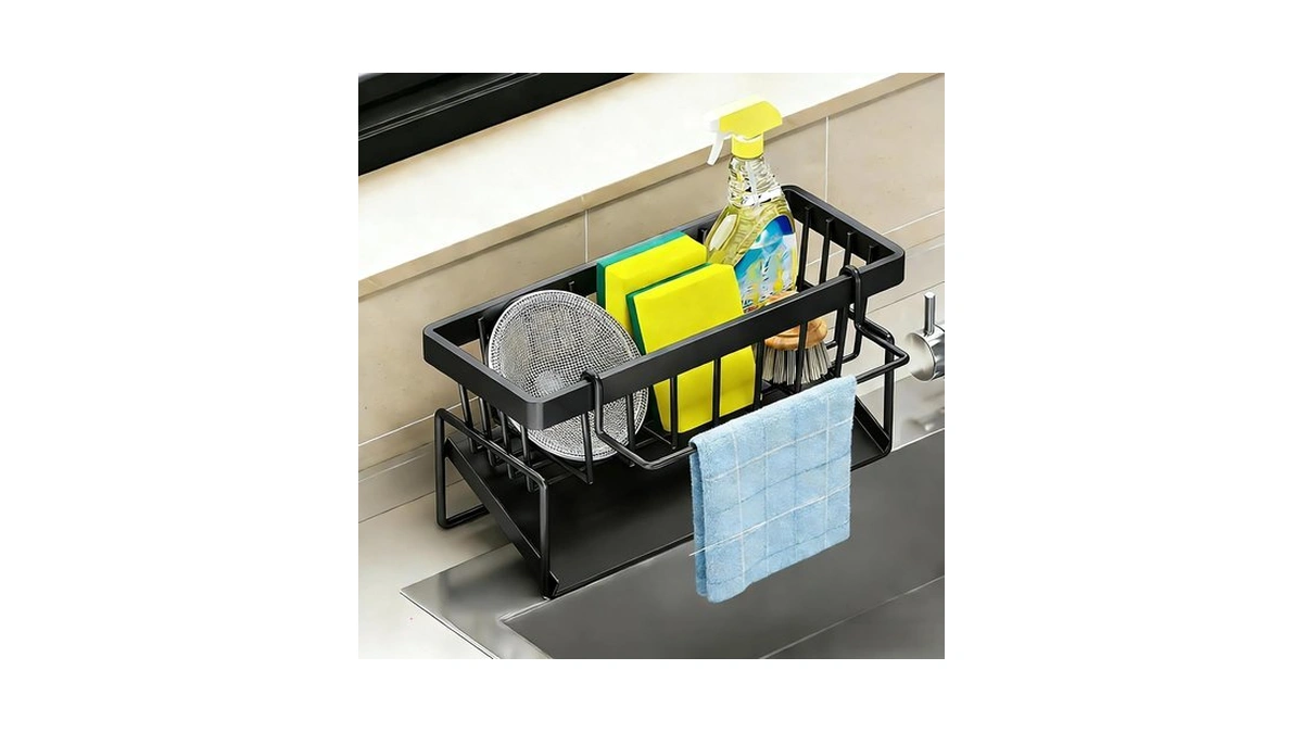 Stainless Steel Sink Caddy – 3-in-1 Sponge Holder & Self-drain
