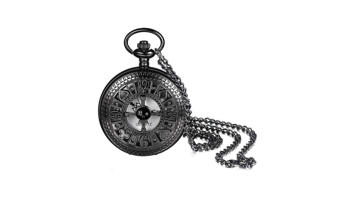 Jewelrywe Steampunk Poker Pocket Watch: Men Women Vintage Round Analog
