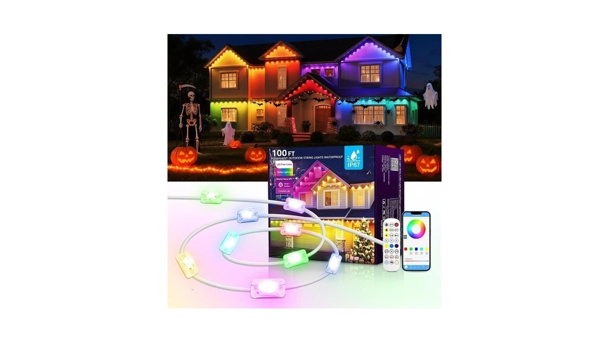 Ahawill 100ft Halloween Permanent Outdoor Lights, Ip67 Eaves Lights