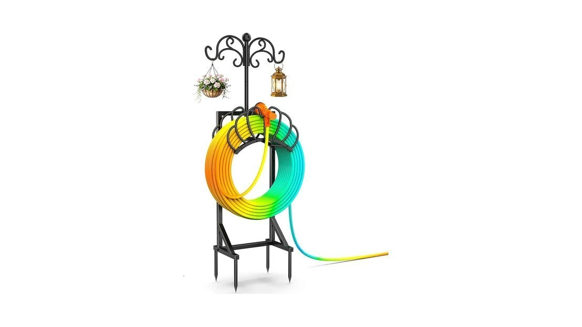 Garden Water Hose Holder Freestanding With Shepherds Hooks For Outside