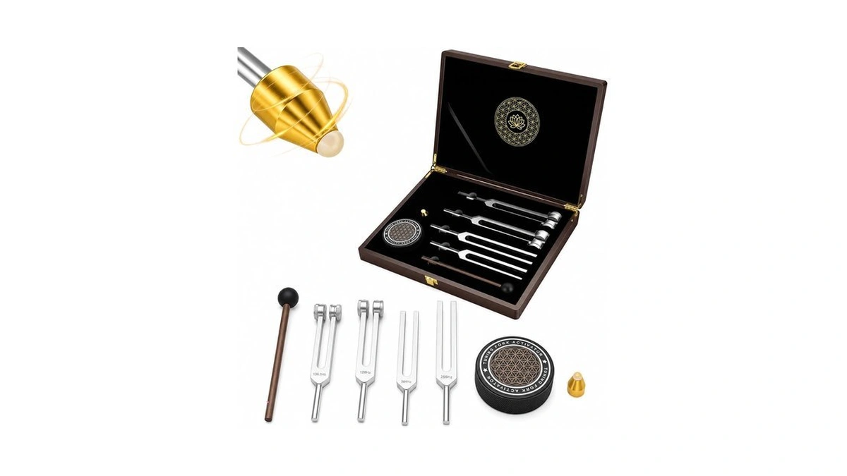 Tuning Forks For Healing Set, 4 Frequencies With Wooden Gift