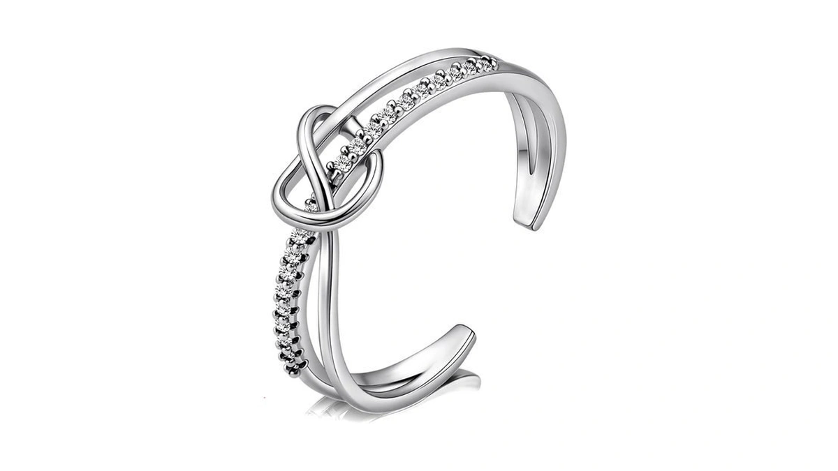 Desnuage Silver Knot Ring For Women Adjustable Open Cubic Zirconia