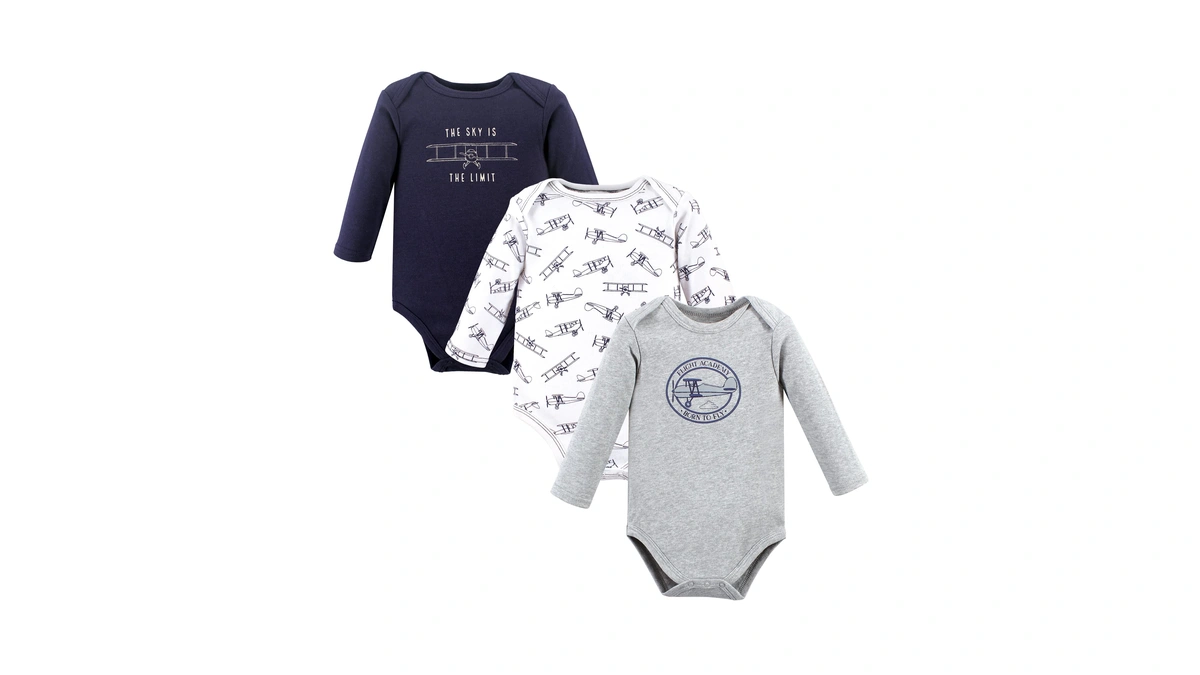 Hudson Baby Unisex Baby Cotton Long-sleeve Bodysuits, Aviation, 9-12 Months