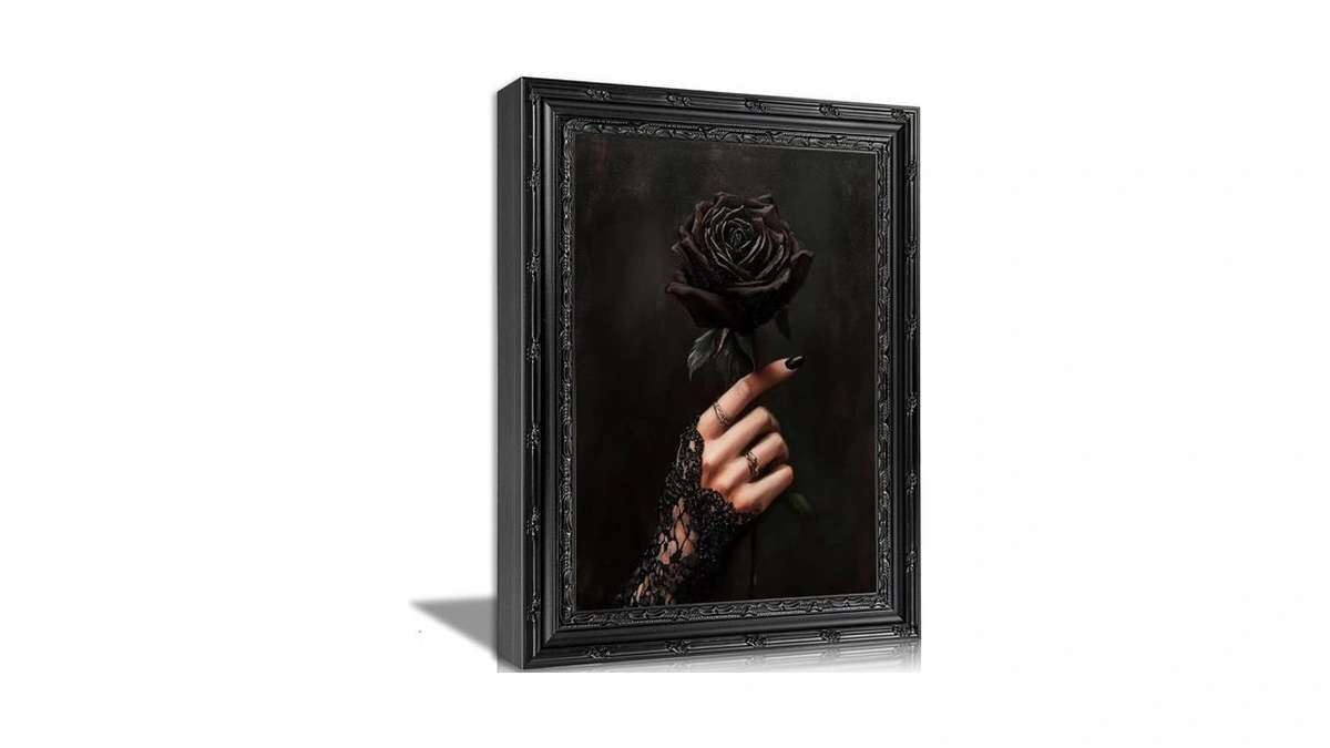 Black Rose Lace Hand Wall Art, Dark Moody Gothic Black