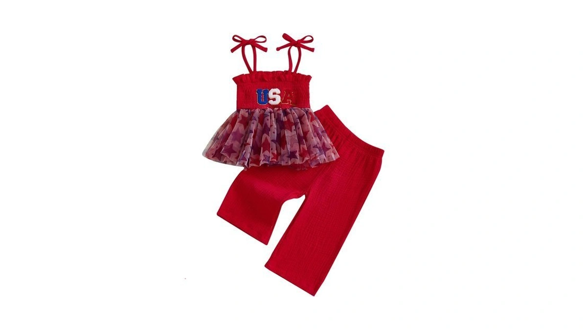 Kayotuas 4th Of July Toddler Girl Outfit Usa Smocked Spaghetti