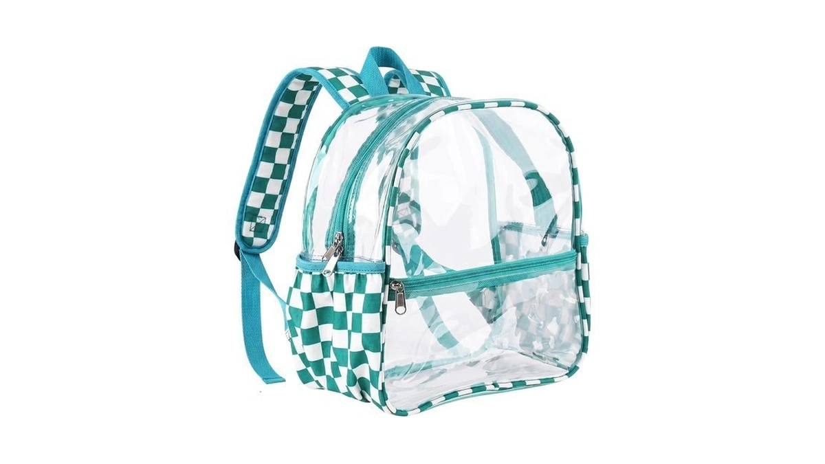 Clear Bag For Stadium Events 12x6x12 Stadium Backpack, Checkered Green