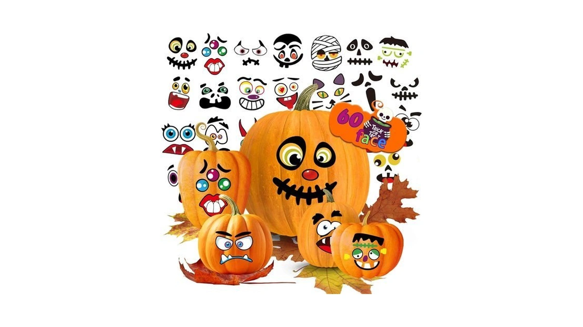 60 Pack Large Pumpkin Stickers, Halloween Pumpkin Decorating Stickers