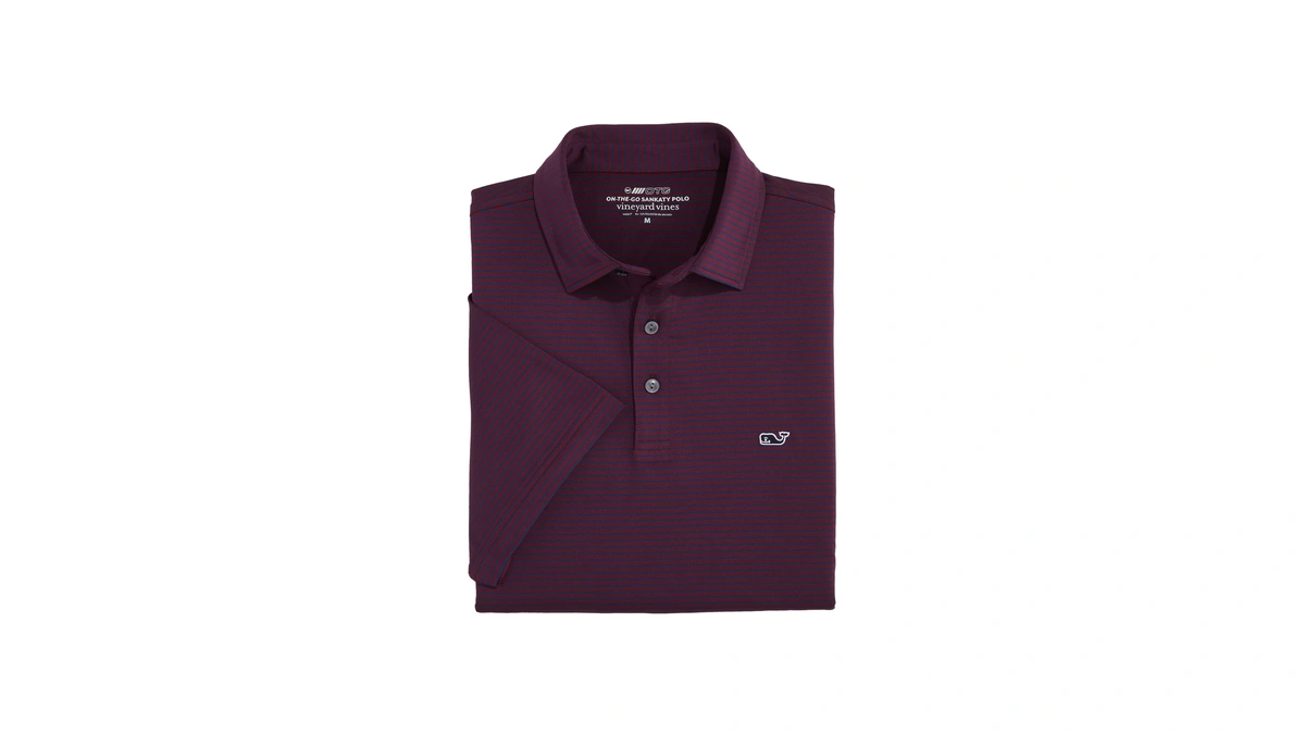 Vineyard Vines Men's Bradley Stripe Sankaty Polo, Crimson/blue Depth, S