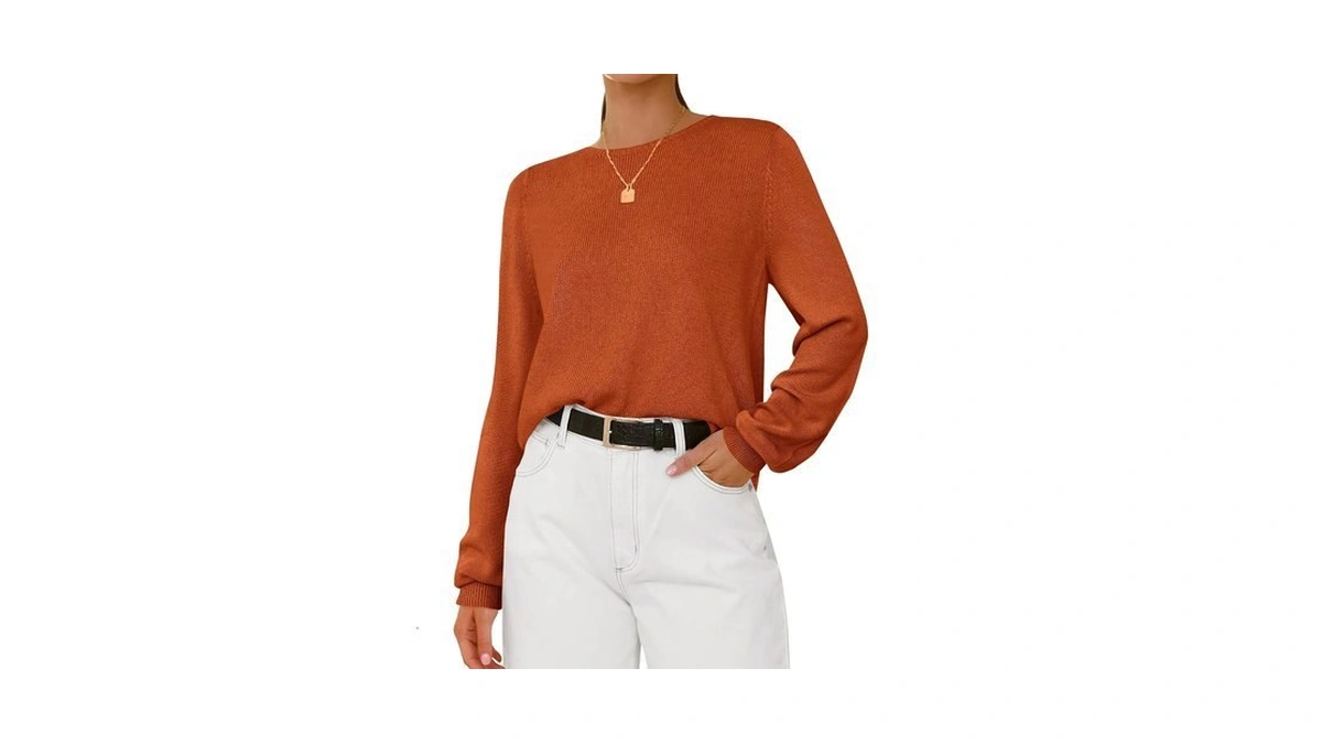 Btfbm Women’s Long Sleeve Sweaters Crew Neck Basic Tops,l,caramel