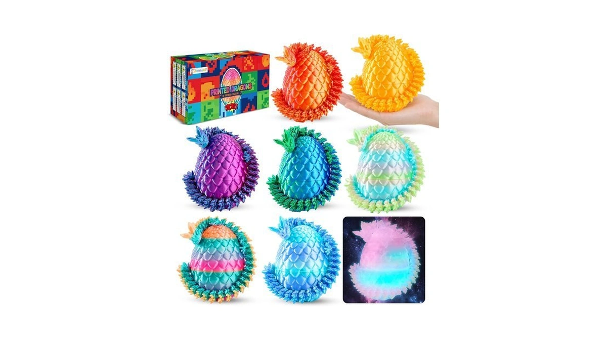 Cybermaker 8.5in 3d Printed Dragon Eggs, Articulated Figures For Kid