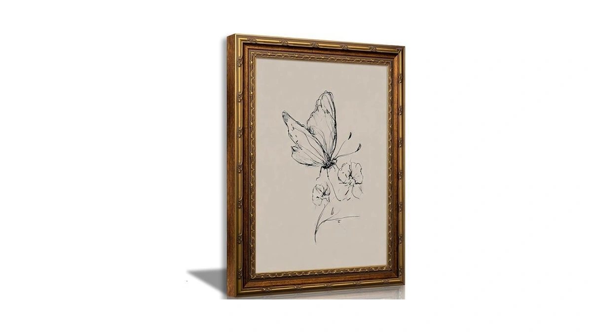 Skzmbnt Vintage Gold Framed Sketch Wall Art Butterfly Painting Prints