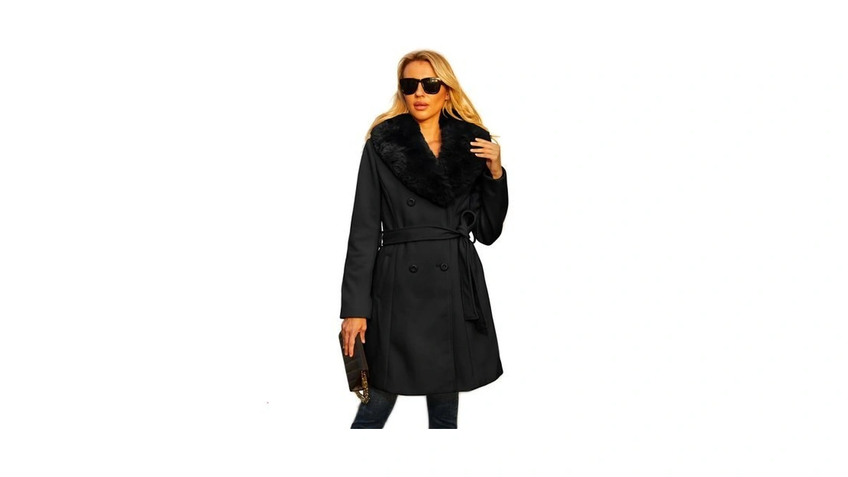 Modern Bubble Long Pea Coat For Women Faux Leather Trench