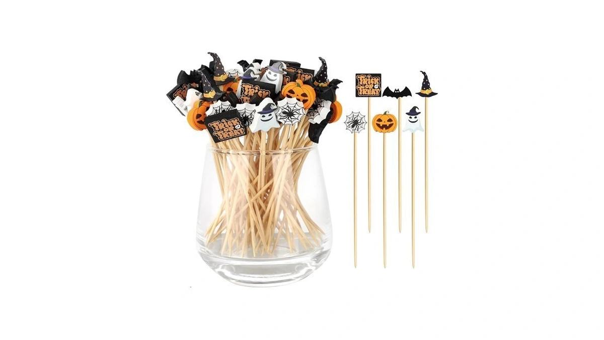 Halloween Cocktail Picks, 6 Styles Bamboo Toothpicks For Appetizers, 4.7