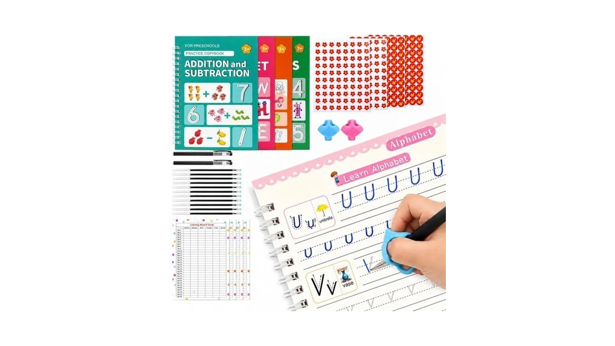 Vanjujojo Magic Grooved Writing Practice For Kids – 4-book Set