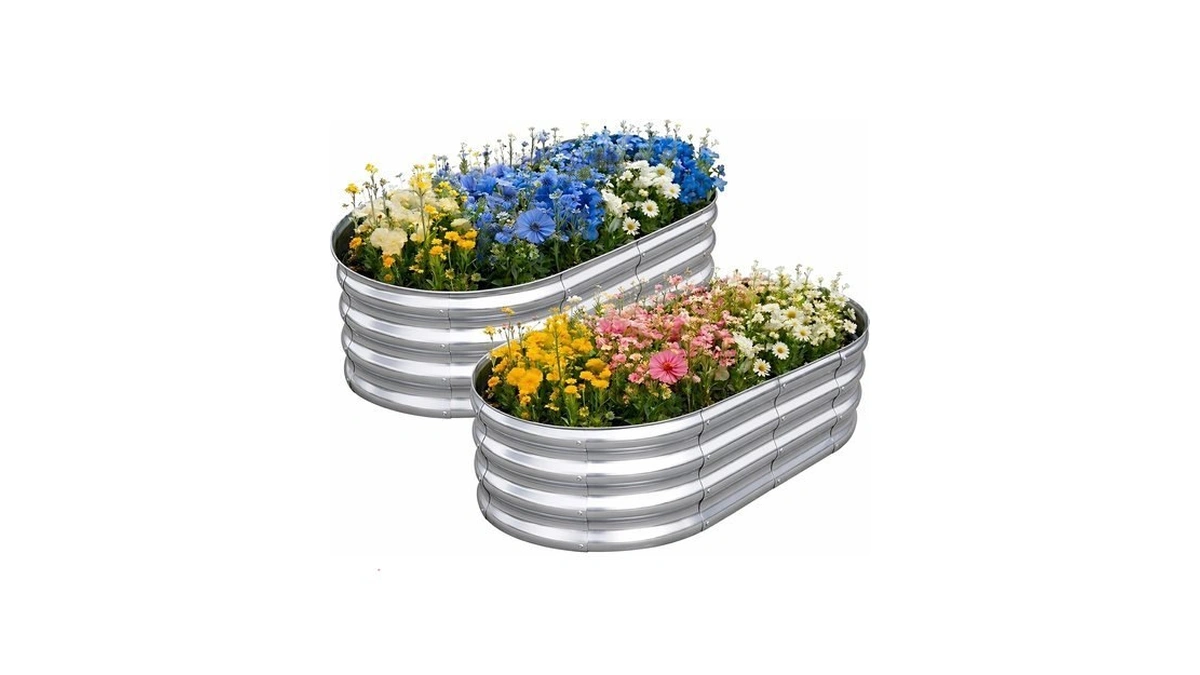 Galvanized Raised Garden Bed, 4x2x1ft, Oval, 2 Pack, Raised Garden