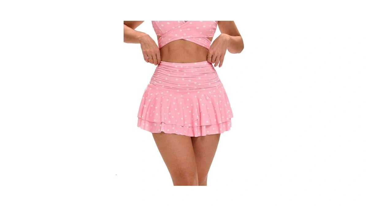 Floerns Women's Summer Polka Dots Tennis Skirts Ruched Tiered Ruffle