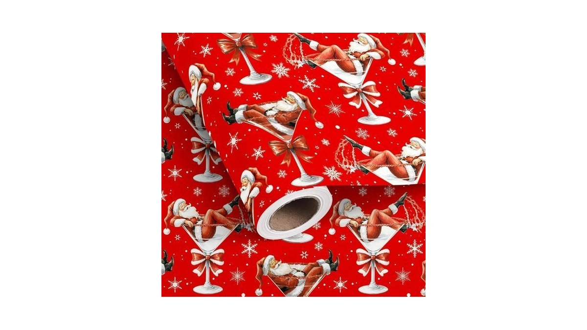 Untrochu Funny Christmas Wrapping Paper Roll - Sassy Santa Claus