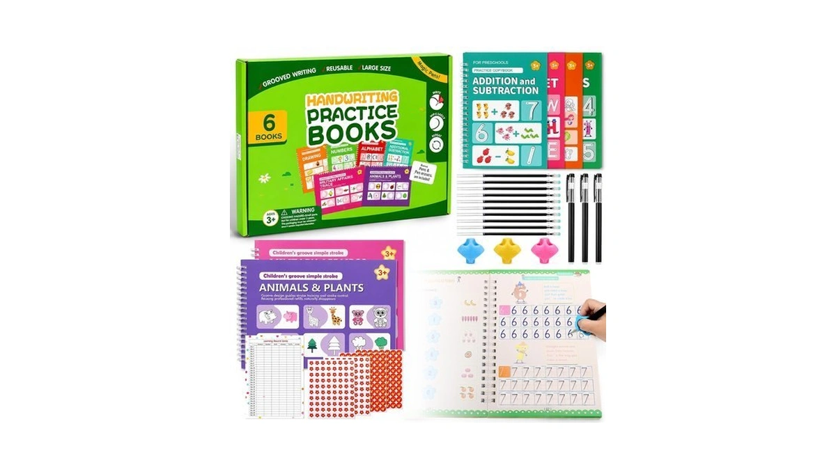 Vanjujojo Grooved Handwriting Practice For Kids – 6-book Set With