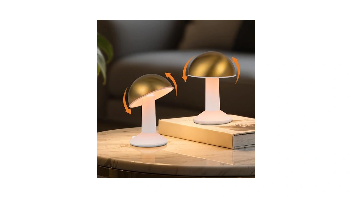 Tubicen 2 Pack Rotatable Mushroom Table Lamp Gold Cordless Bedside