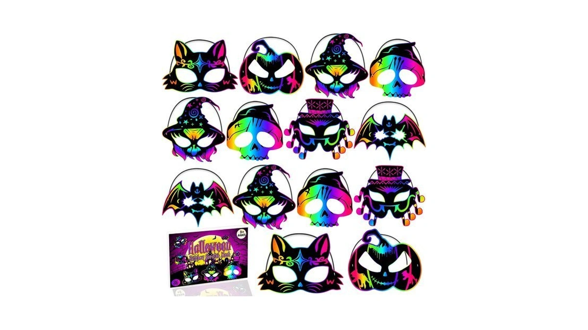 Jmuq Halloween Crafts Scratch Mask For Kids, 36pcs Halloween Games