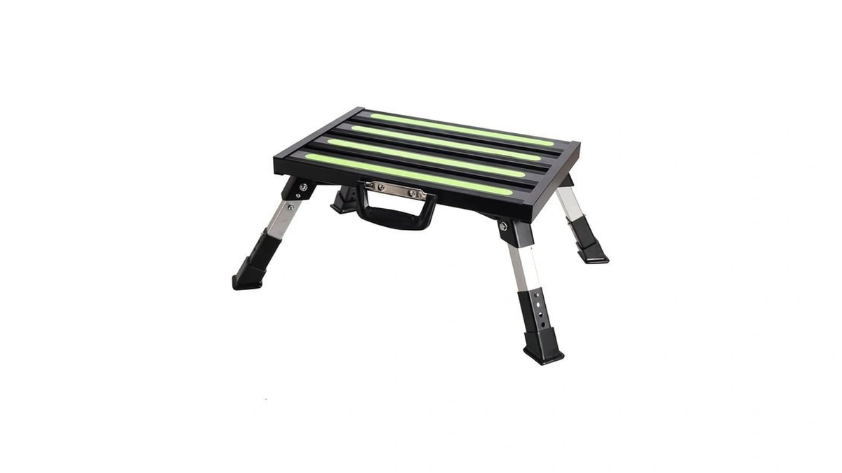 Garfatolrv Aluminum Rv Step Stool, 4-level Adjustable Folding, Black