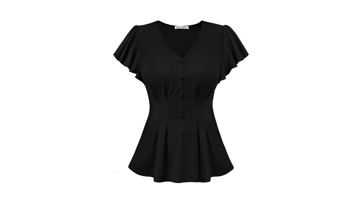 Grace Karin Womens Summer Blouses Dressy Casual Ruffle Top Black