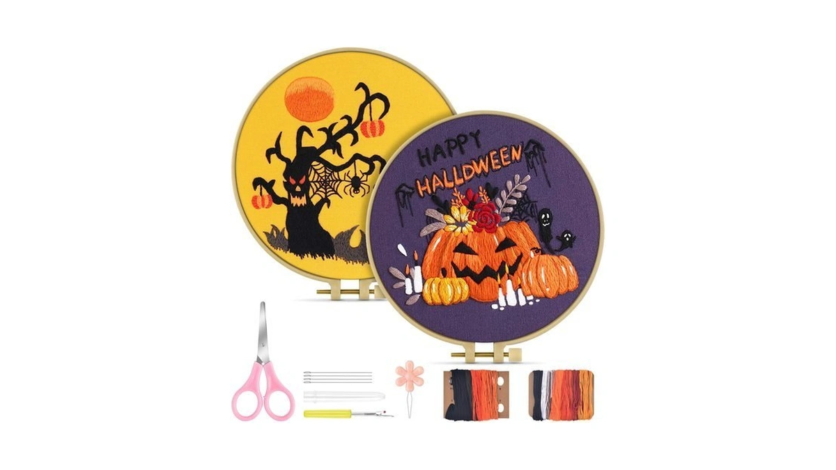 Tindtop Halloween Embroidery Kit For Adult, Embroidery Stitch Practice Kit