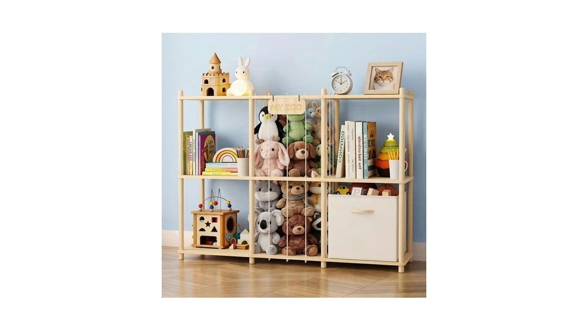 Toy Storage Organizer With Stuffed Animal Storage And Bookshelf, Solid
