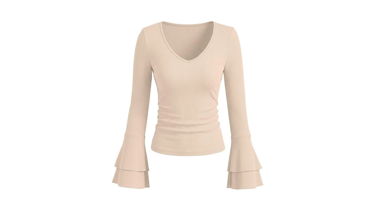 Anrabess Long Sleeve Shirts For Women V Neck Ribbed Knit