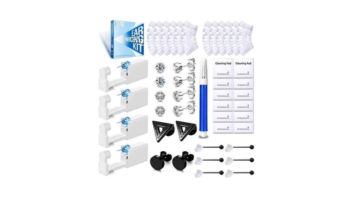 40pcs Ear Piercing Kit, 4 Disposable Piercing Gun Silver Black