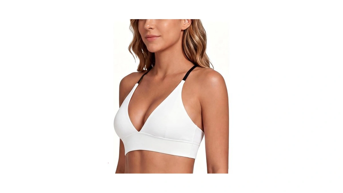 Sunzel Women's Deep V Neck Cross Back Adjustable Contrast Straps