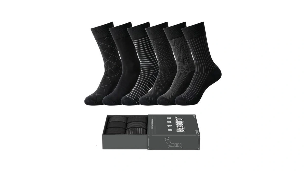 Jojobear Men's Dress Socks, 6-pair Bamboo Crew Socks, Size 10-13