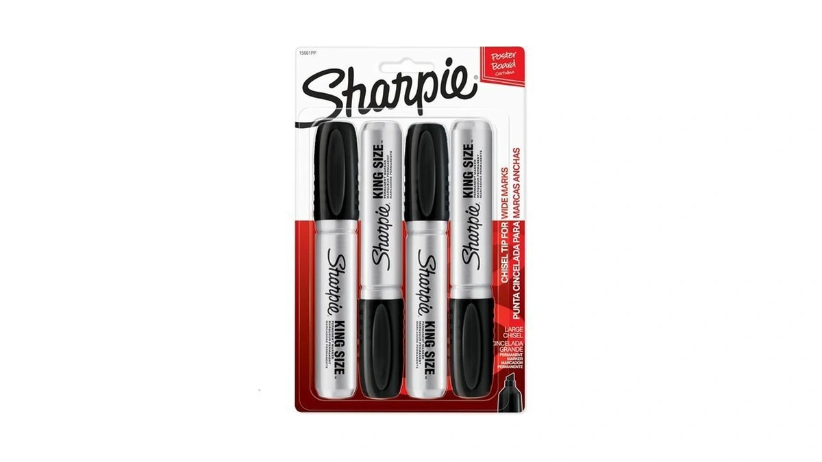 Sharpie King Size Permanent Markers, Large Chisel Tip, Black, 4