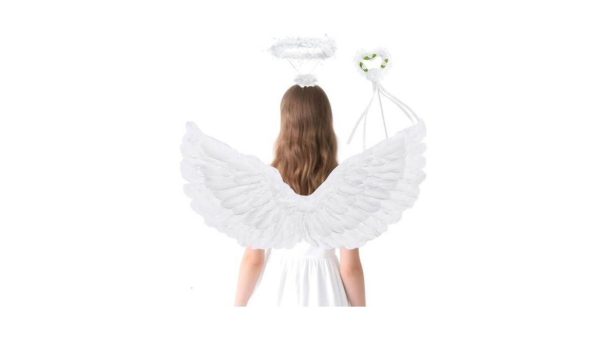 Kidhabe 3pcs White Angel Wings Adult, Halloween White Angel Wings