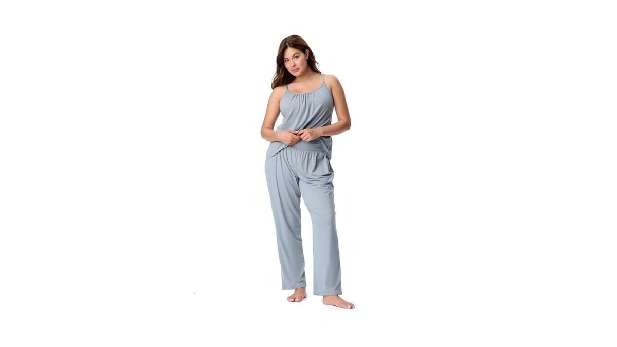 Motherhood Maternity Womens Nursing Cami And Foldover Pant Set, Heather