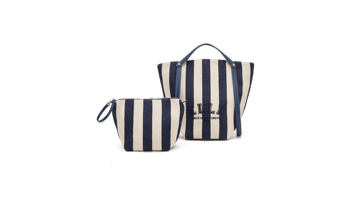 Elle Women's Nautical Stripe Canvas Tote Bag With Detachable Pouch