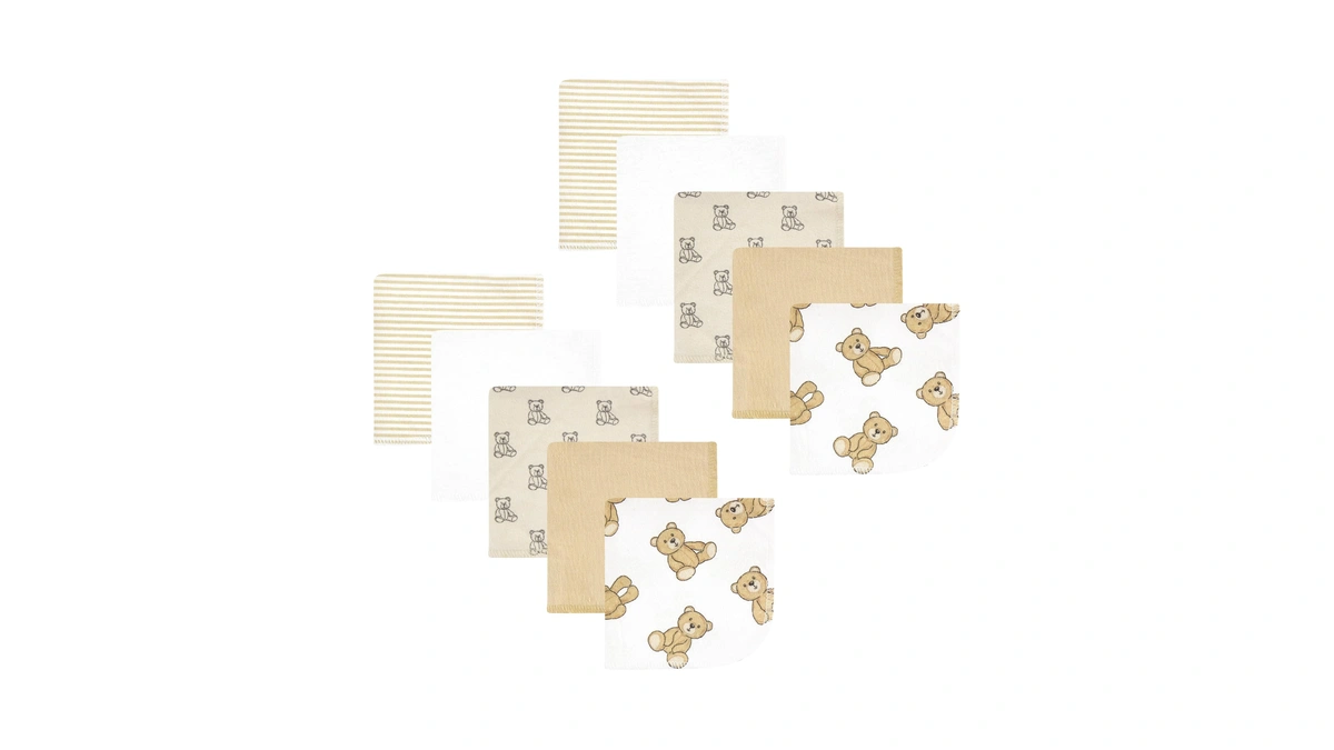 Hudson Baby Unisex Baby Flannel Cotton Poly Washcloths, Teddy Bears